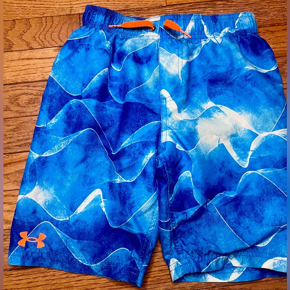Under Armour Blue Wave Swim Shorts with White Mesh Lining YM